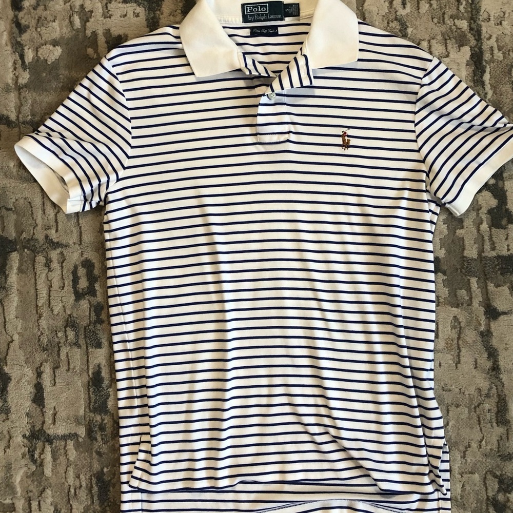 Polo Ralph Lauren White Striped Polo Shirt Pima Soft Touch Men’s Small
